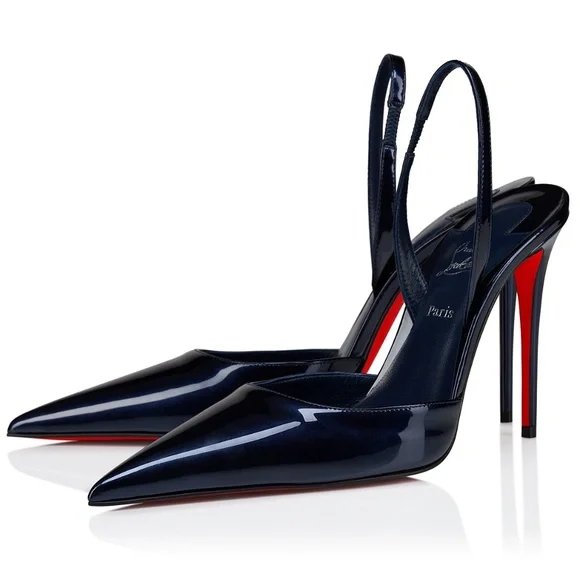 Christian Louboutin Kate Max O Sling 100 Zaffiro Blue Pointed Toe Heel Pump 38.5 - Picture 1 of 16